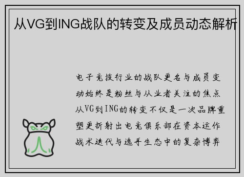 从VG到ING战队的转变及成员动态解析
